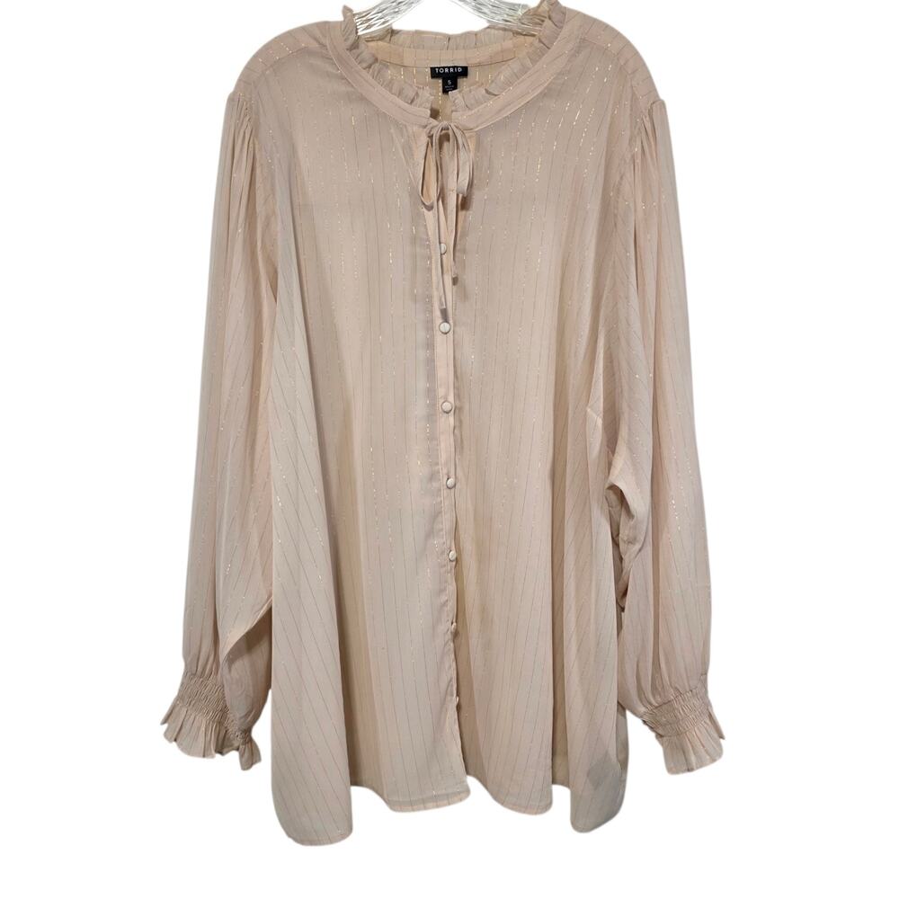 Torrid Womens Crinkle Chiffon Button Up Mock Neck Blouse Size 5X - Picture 2 of 12